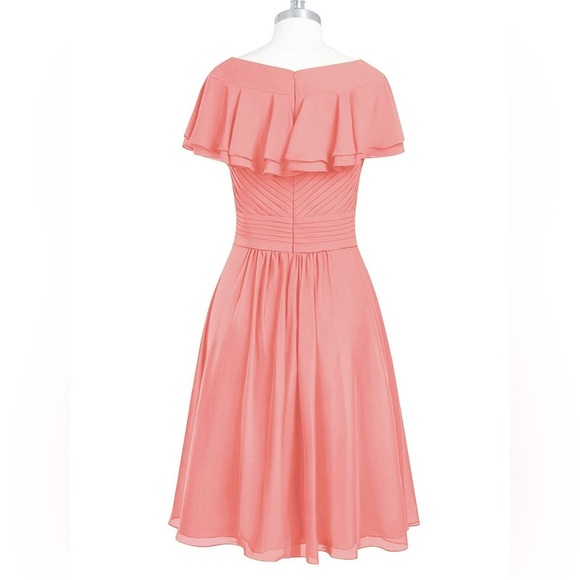 Azazie Hadley a-line pleated chiffon short dress in Pearl Pink - Picture 4 of 12